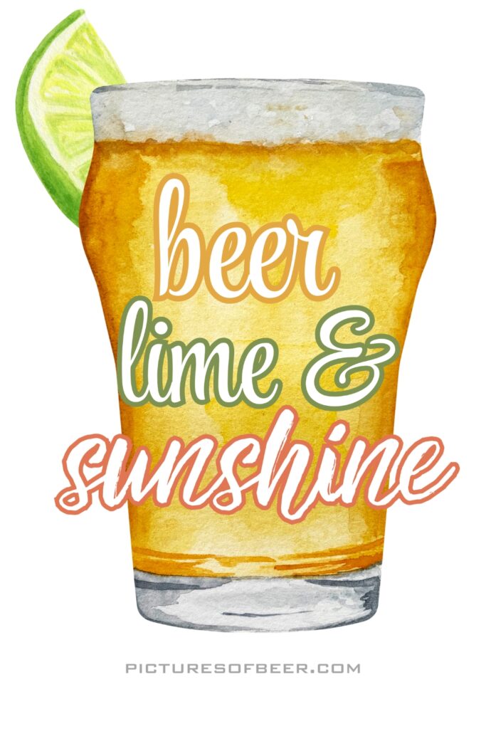 Golden beer with a lime wedge and colorful text “beer lime & sunshine.” A summery sticker perfect for beach coolers and outdoor parties.