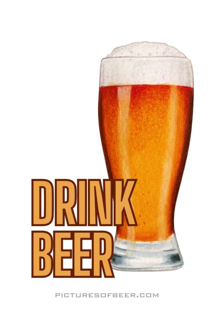 Realistic amber pint with bold capital text “DRINK BEER.” A classic sticker for beer fridge doors or tailgate setups.