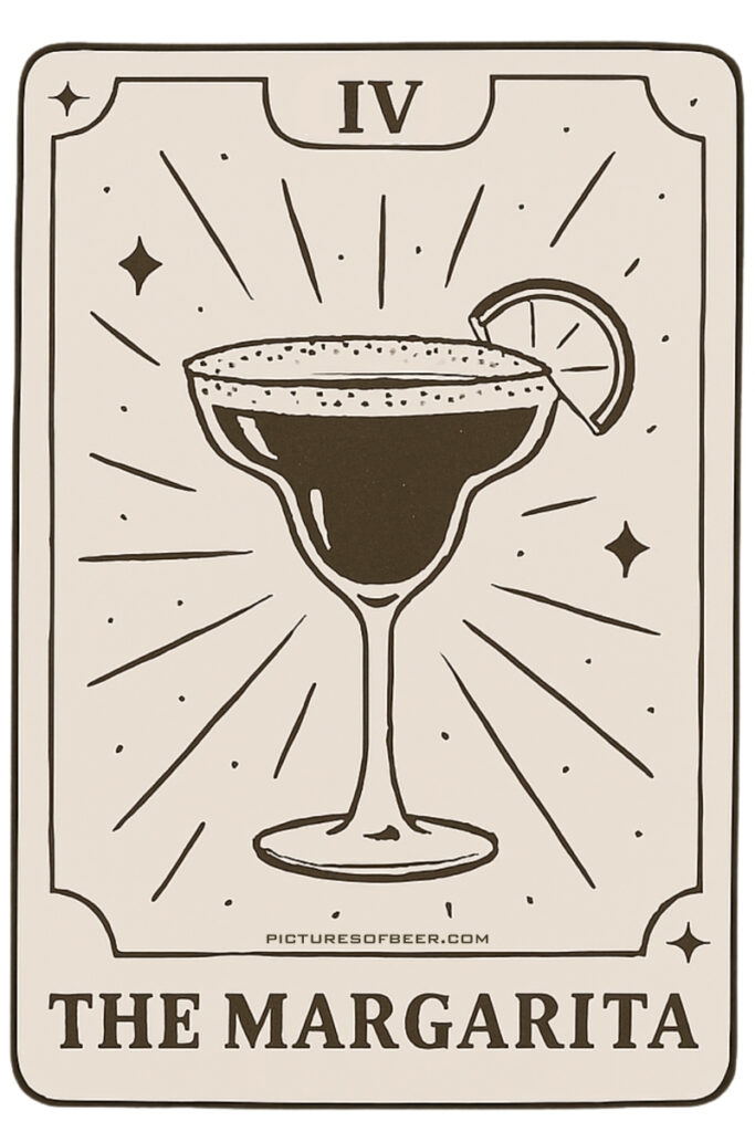 Cocktail tarot card with a margarita glass and lime garnish – The Wild Card archetype